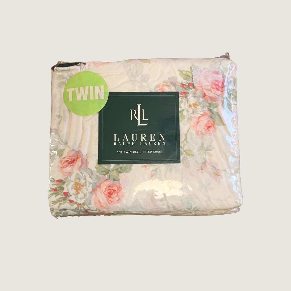 Lauren Ralph Lauren Faye Floral Twin Fitted Sheet Rose Pink Cotton Deep Pocket